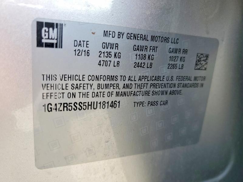 2017 Buick Lacrosse მანქანა იყიდება აუქციონზე, vin: 1G4ZR5SS5HU181461, აუქციონის ნომერი: 55019226