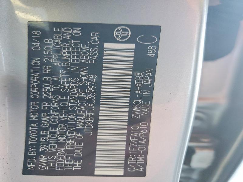 2018 Toyota Prius მანქანა იყიდება აუქციონზე, vin: JTDKBRFUXJ3599748, აუქციონის ნომერი: 56494556