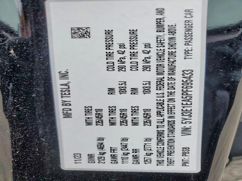 Продажа на аукционе авто 2023 Tesla Model 3, vin: 5YJ3E1EA5PF695433, номер лота: 58723936