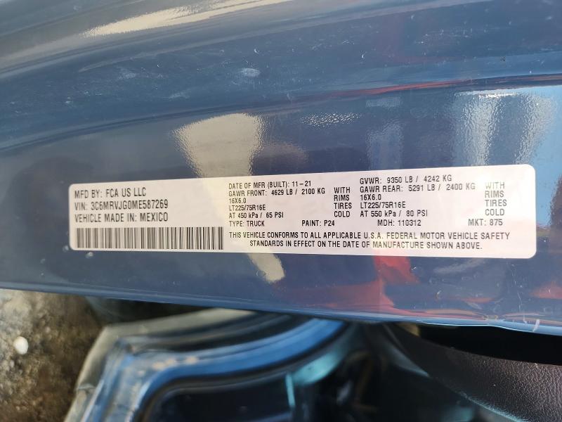 Aukcja sprzedaży 2021 Ram Promaster 3500, vin: 3C6MRVJG0ME587269, numer aukcji: 57157136