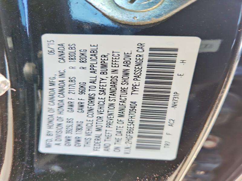 Продажа на аукционе авто 2015 Honda Civic, vin: 2HGFB6E54FH709404, номер лота: 57017436