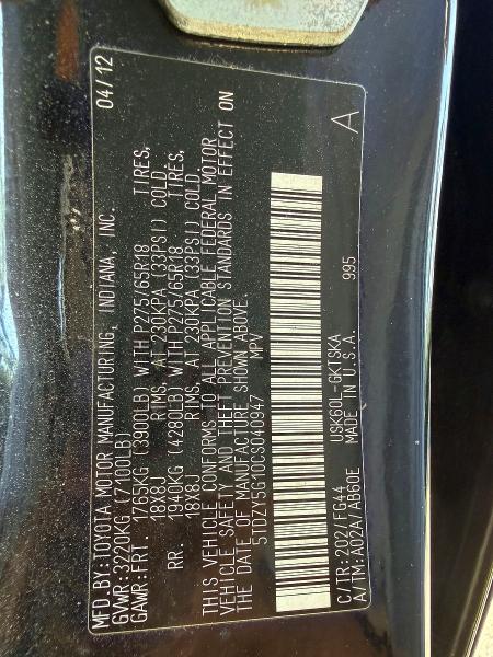 Aukcja sprzedaży 2012 Toyota Sequoia, vin: 5TDZY5G10CS040947, numer aukcji: 56276246