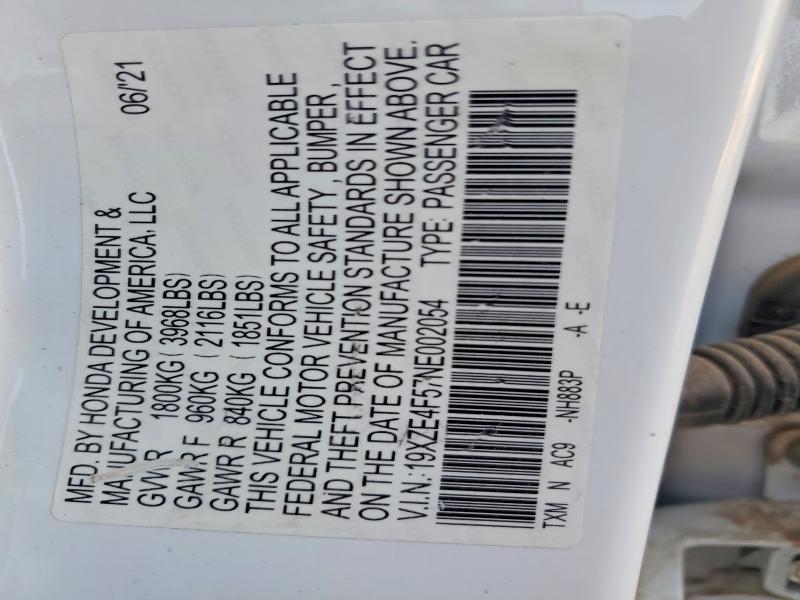 55810336 :رقم المزاد ، 19XZE4F57NE002054 vin ، 2022 Honda Insight مزاد بيع
