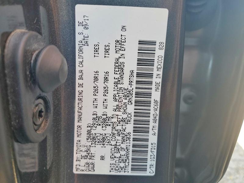 57596116 :رقم المزاد ، 3TMCZ5ANXHM113036 vin ، 2017 Toyota Tacoma مزاد بيع