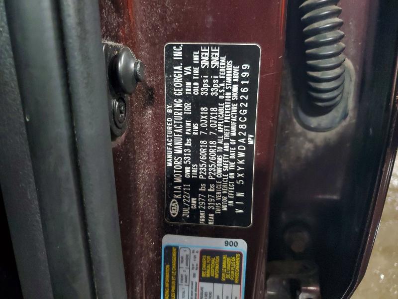 58199996 :رقم المزاد ، 5XYKWDA28CG226199 vin ، 2012 Kia Sorento مزاد بيع