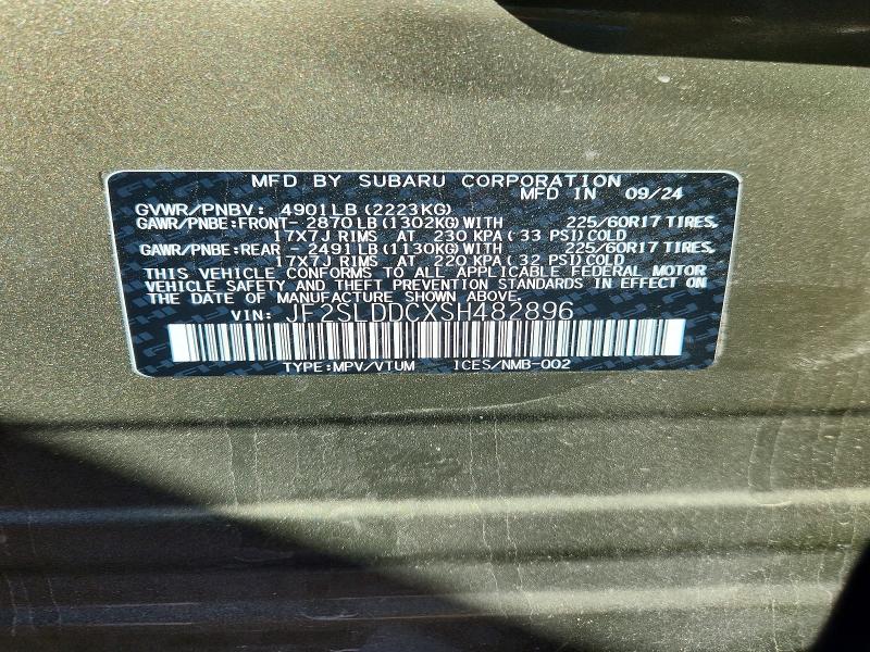 56461076 :رقم المزاد ، JF2SLDDCXSH482896 vin ، 2025 Subaru Forester مزاد بيع