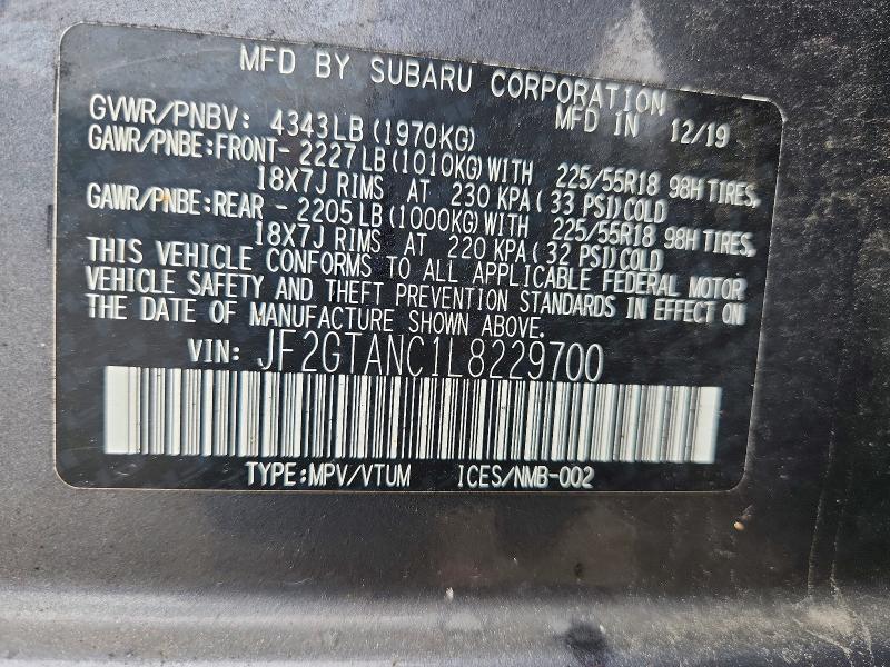Продаж на аукціоні авто 2020 Subaru Crosstrek, vin: JF2GTANC1L8229700, номер лоту: 58201266