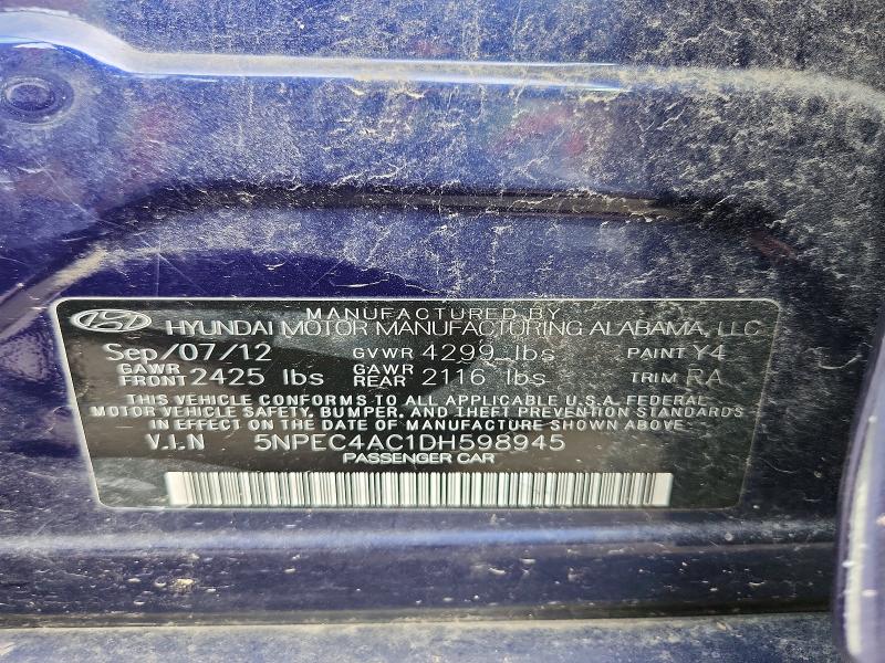 2013 Hyundai Sonata მანქანა იყიდება აუქციონზე, vin: 5NPEC4AC1DH598945, აუქციონის ნომერი: 56691736