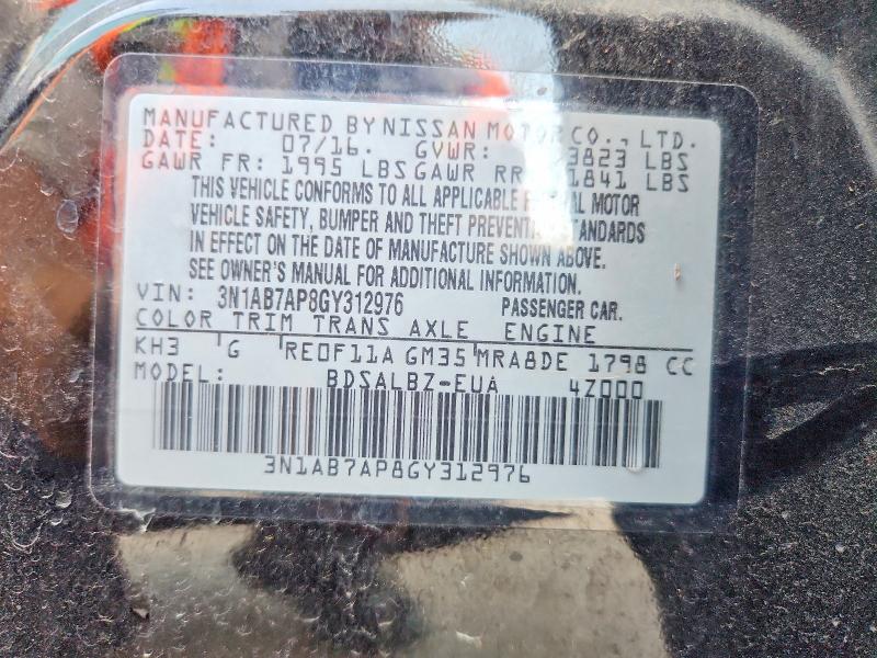 Продажа на аукционе авто 2016 Nissan Sentra, vin: 3N1AB7AP8GY312976, номер лота: 85451105