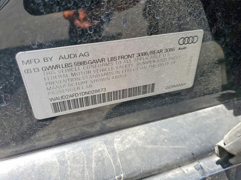 2013 Audi S8 მანქანა იყიდება აუქციონზე, vin: WAUD2AFD1DN026673, აუქციონის ნომერი: 56895176