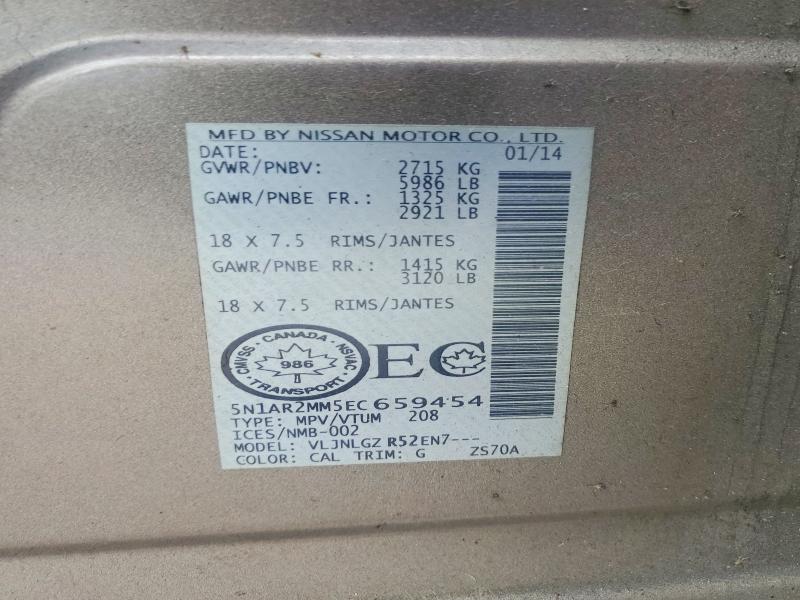 56677096 :رقم المزاد ، 5N1AR2MM5EC659454 vin ، 2014 Nissan Pathfinder مزاد بيع