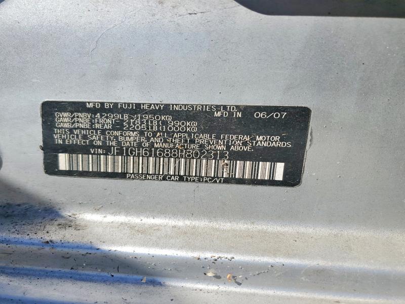 2008 Subaru Impreza მანქანა იყიდება აუქციონზე, vin: JF1GH61688H802313, აუქციონის ნომერი: 56686176