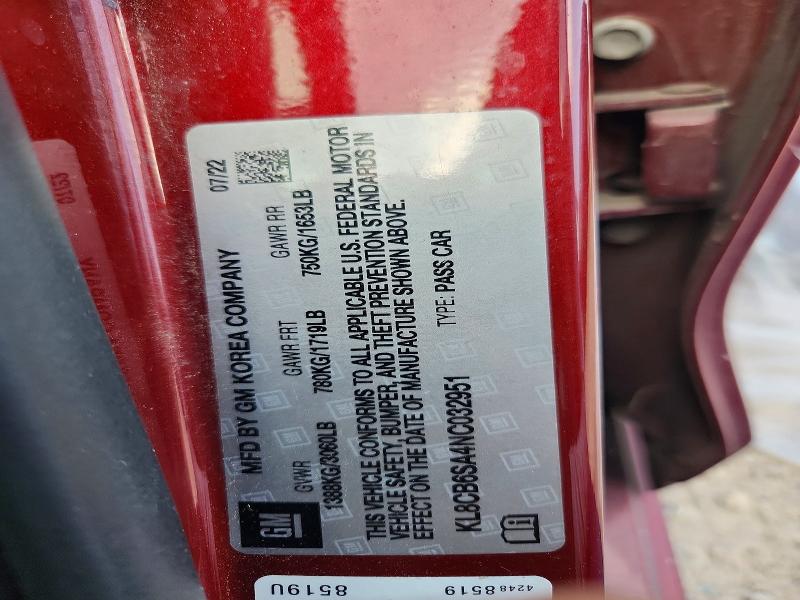 Aukcja sprzedaży 2022 Chevrolet Spark, vin: KL8CB6SA4NC032951, numer aukcji: 57684716