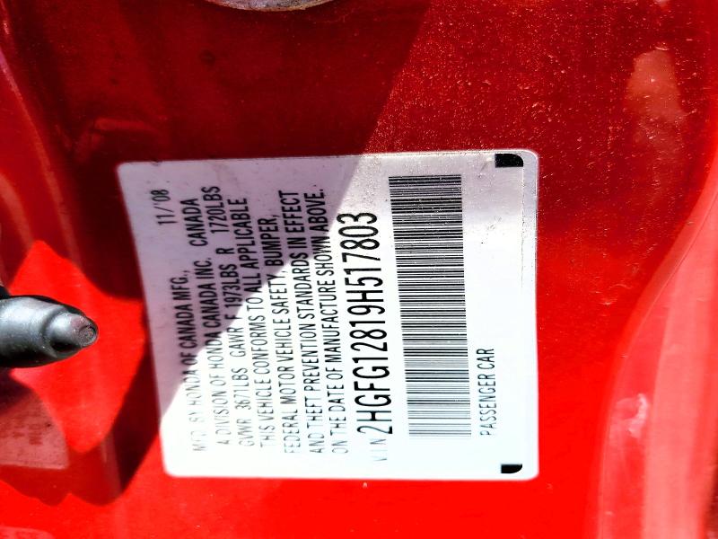 Aukcja sprzedaży 2009 Honda Civic, vin: 2HGFG12819H517803, numer aukcji: 55513576