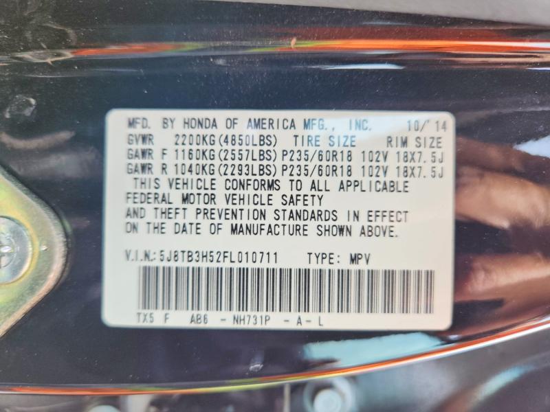 Продажа на аукционе авто 2015 Acura Rdx, vin: 5J8TB3H52FL010711, номер лота: 55052706