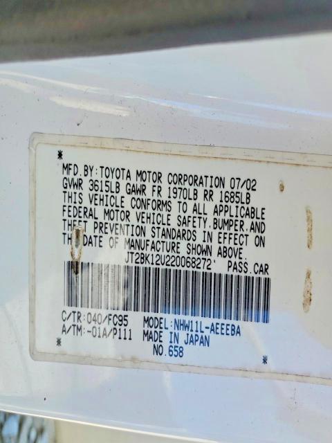 2002 Toyota Prius მანქანა იყიდება აუქციონზე, vin: JT2BK12U220068272, აუქციონის ნომერი: 55871296