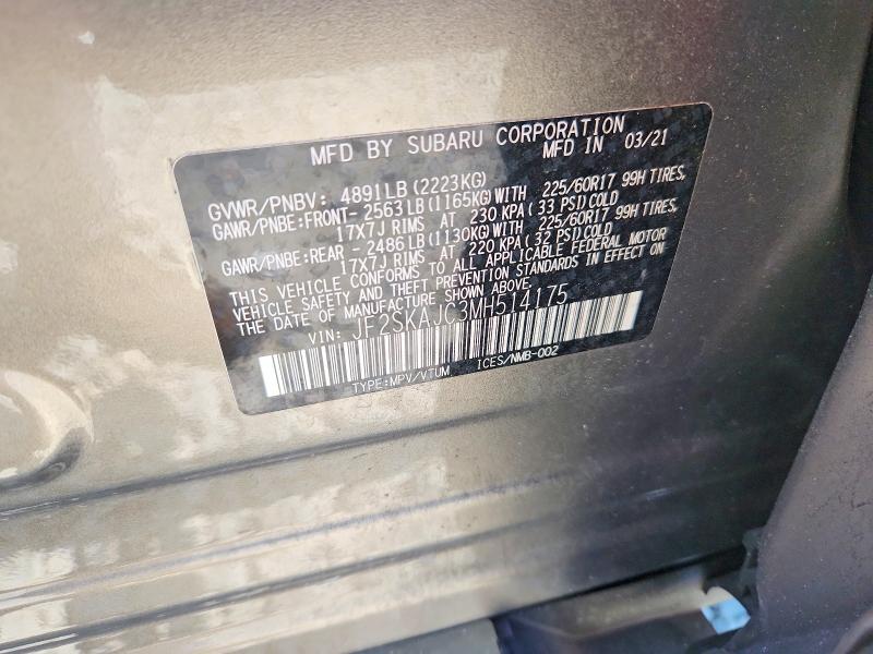 Aukcja sprzedaży 2021 Subaru Forester, vin: JF2SKAJC3MH514175, numer aukcji: 58995566