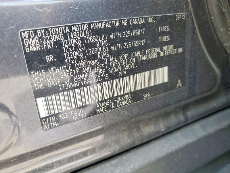 Продажа на аукционе авто 2022 Toyota Rav4, vin: 2T3RWRFV8NW132715, номер лота: 58153156