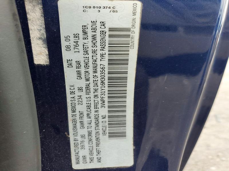 58584036 :رقم المزاد ، 3VWPF31Y16M303567 vin ، 2006 Volkswagen New Beetle مزاد بيع