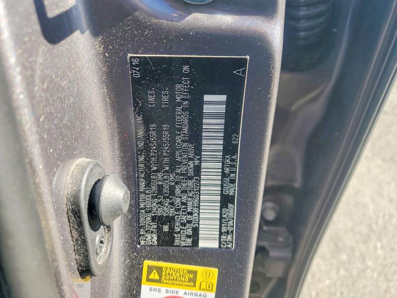 Aukcja sprzedaży 2016 Toyota Highlander, vin: 5TDDKRFH9GS312273, numer aukcji: 55461196