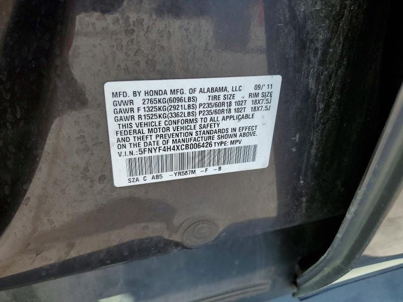 2012 Honda Pilot მანქანა იყიდება აუქციონზე, vin: 5FNYF4H4XCB006426, აუქციონის ნომერი: 58435786