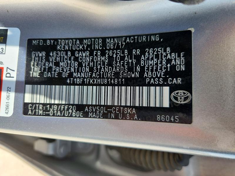 Продаж на аукціоні авто 2017 Toyota Camry, vin: 4T1BF1FKXHU814811, номер лоту: 57022926