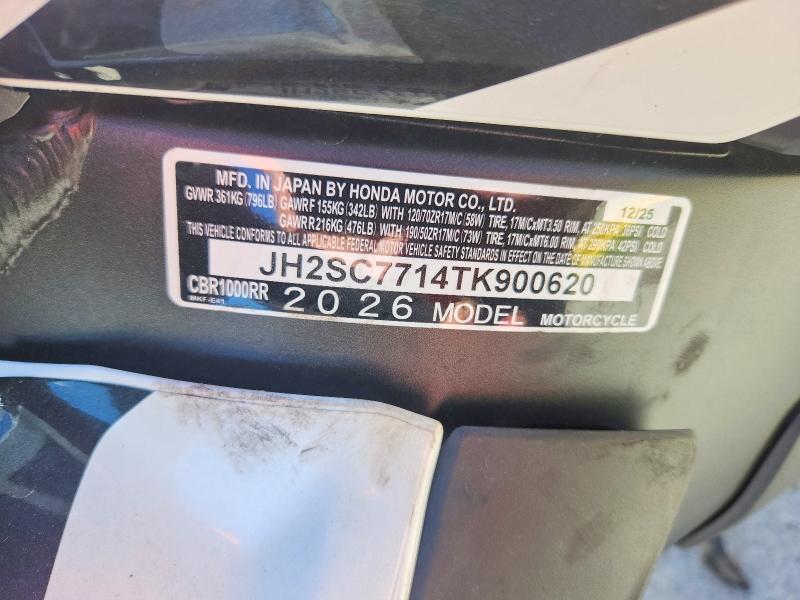 Aukcja sprzedaży 2026 Honda Cbr1000, vin: JH2SC7714TK900620, numer aukcji: 56666456
