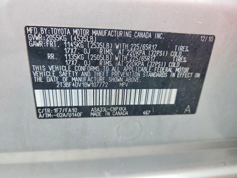 Продаж на аукціоні авто 2011 Toyota Rav4, vin: 2T3BF4DV1BW107772, номер лоту: 57811376