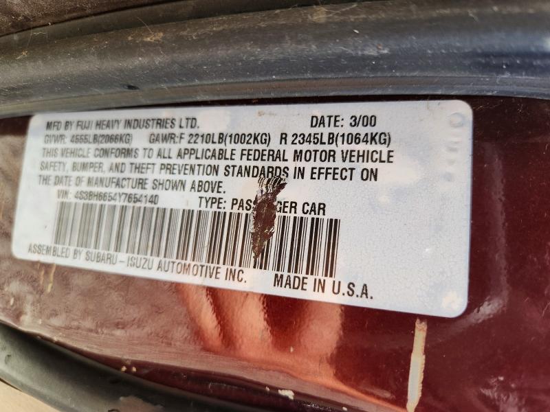 57589886 :رقم المزاد ، 4S3BH6654Y7654140 vin ، 2000 Subaru Legacy مزاد بيع