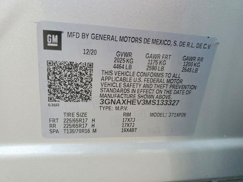 Продажа на аукционе авто 2021 Chevrolet Equinox, vin: 3GNAXHEV3MS133327, номер лота: 55930546