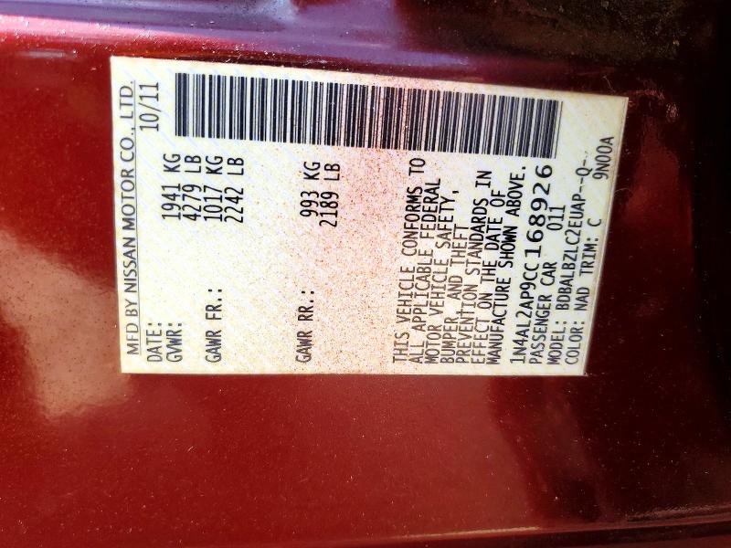 2012 Nissan Altima მანქანა იყიდება აუქციონზე, vin: 1N4AL2AP9CC168926, აუქციონის ნომერი: 59177756