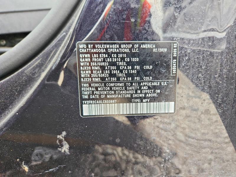 2020 Volkswagen Atlas მანქანა იყიდება აუქციონზე, vin: 1V2FR2CA0LC503867, აუქციონის ნომერი: 58268476
