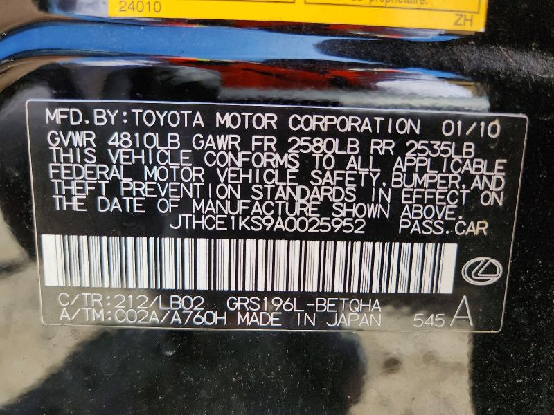Aukcja sprzedaży 2010 Lexus Gs, vin: JTHCE1KS9A0025952, numer aukcji: 55230516