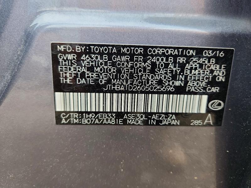 Aukcja sprzedaży 2016 Lexus Is, vin: JTHBA1D26G5025696, numer aukcji: 58055606