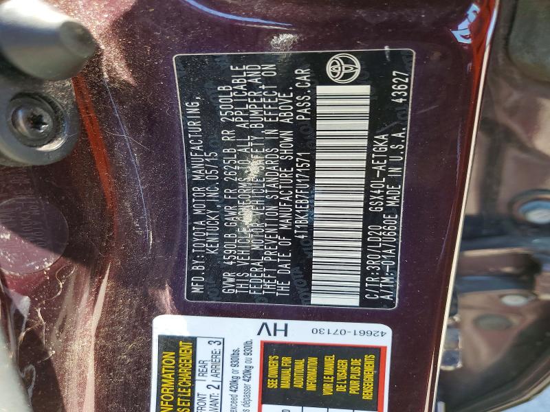 58578916 :رقم المزاد ، 4T1BK1EB7FU171571 vin ، 2015 Toyota Avalon مزاد بيع