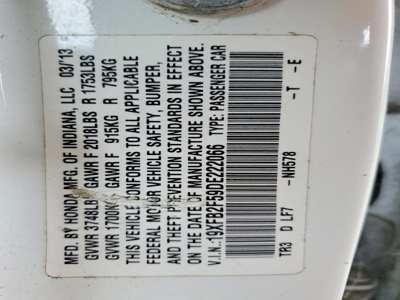 2013 Honda Civic მანქანა იყიდება აუქციონზე, vin: 19XFB2F59DE222066, აუქციონის ნომერი: 55951046