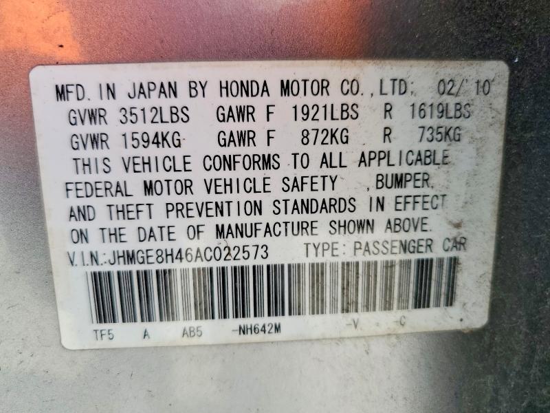 Aukcja sprzedaży 2010 Honda Fit, vin: JHMGE8H46AC022573, numer aukcji: 58379516