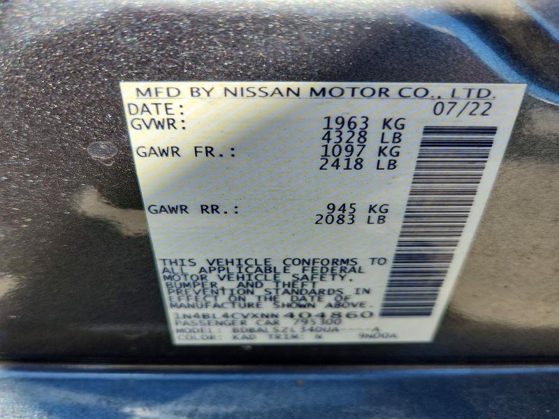 Продаж на аукціоні авто 2022 Nissan Altima, vin: 1N4BL4CVXNN404860, номер лоту: 57600046