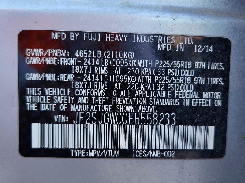 Aukcja sprzedaży 2015 Subaru Forester, vin: JF2SJGWC0FH558233, numer aukcji: 55739666