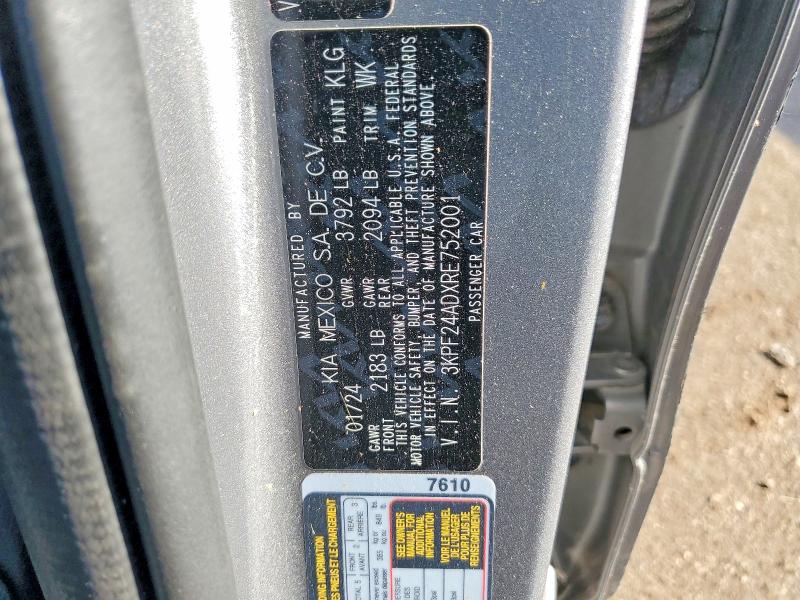 58913266 :رقم المزاد ، 3KPF24ADXRE752001 vin ، 2024 Kia Forte مزاد بيع