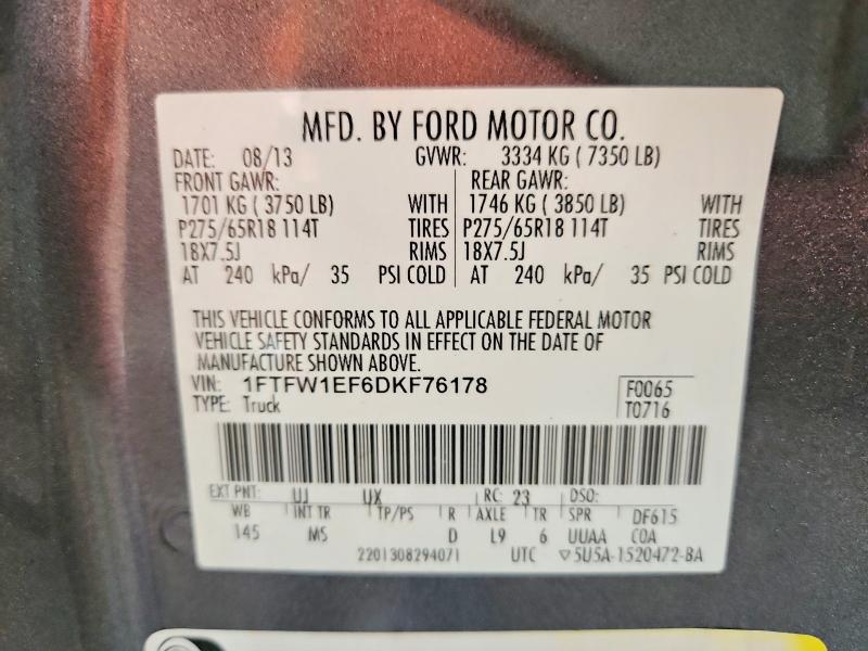 Продаж на аукціоні авто 2013 Ford F150, vin: 1FTFW1EF6DKF76178, номер лоту: 55728166