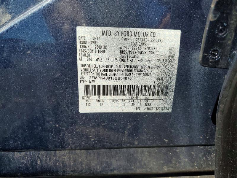 2018 Ford Edge მანქანა იყიდება აუქციონზე, vin: 2FMPK4J91JBB04070, აუქციონის ნომერი: 58316516