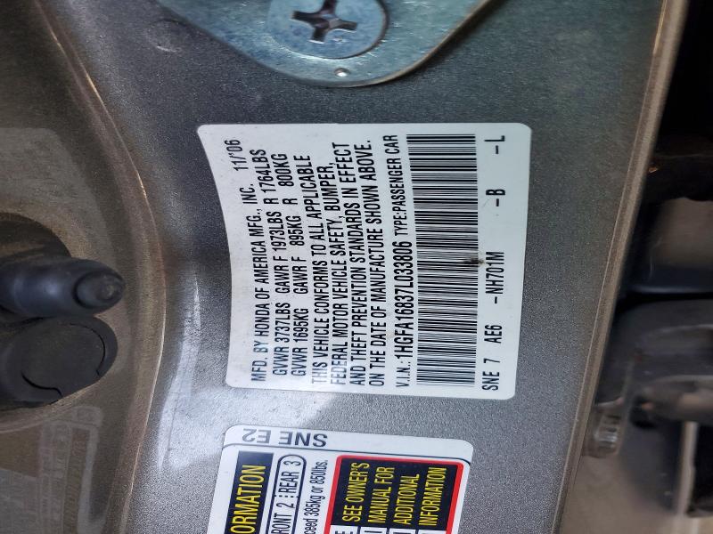54855136 :رقم المزاد ، 1HGFA16837L033806 vin ، 2007 Honda Civic مزاد بيع