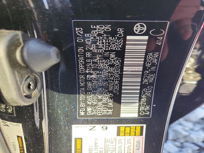 2023 Toyota Corolla Hybrid მანქანა იყიდება აუქციონზე, vin: JTDBCMFEXP3010957, აუქციონის ნომერი: 56057586