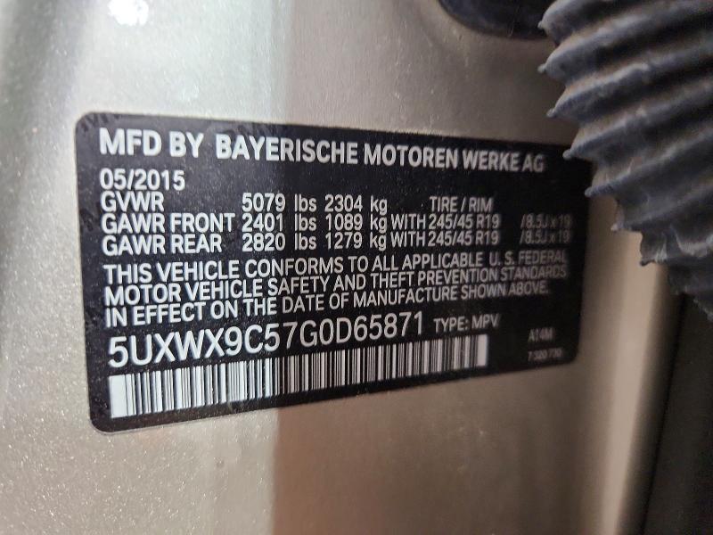 Aukcja sprzedaży 2016 Bmw X3, vin: 5UXWX9C57G0D65871, numer aukcji: 56474836