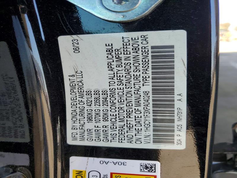 2023 Honda Accord მანქანა იყიდება აუქციონზე, vin: 1HGCY1F3XPA040248, აუქციონის ნომერი: 57914526