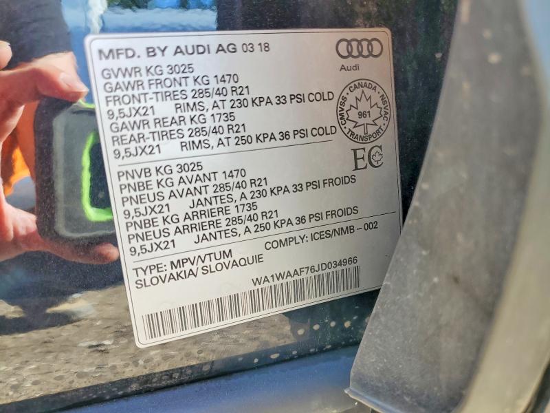 Aukcja sprzedaży 2018 Audi Q7, vin: WA1WAAF76JD034966, numer aukcji: 55533316