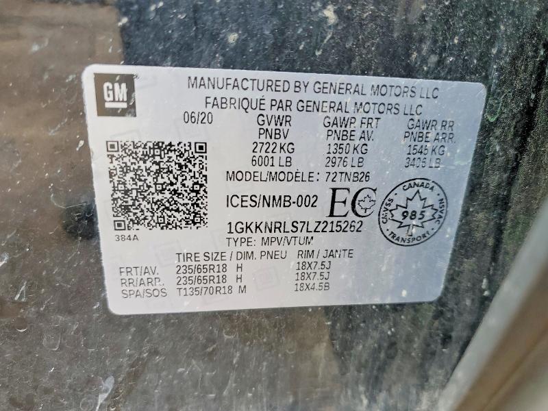 Aukcja sprzedaży 2020 Gmc Acadia, vin: 1GKKNRLS7LZ215262, numer aukcji: 59126286