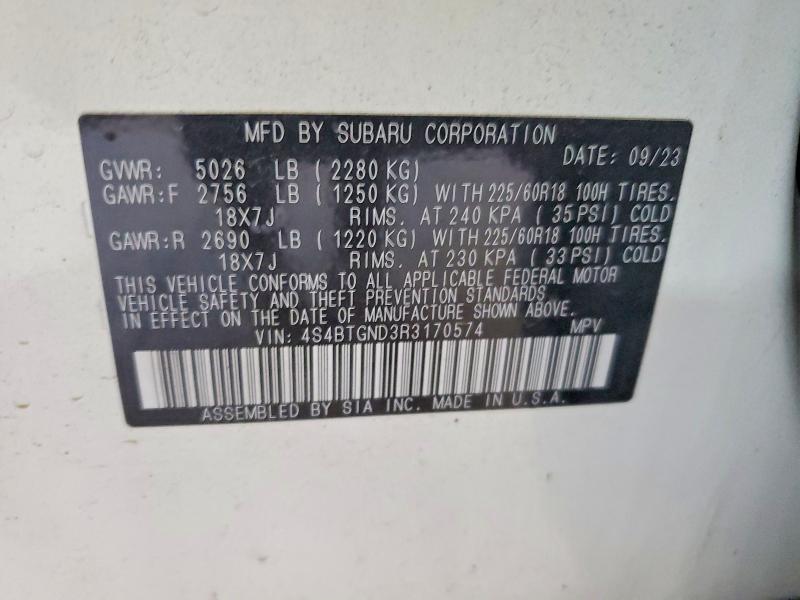 Продаж на аукціоні авто 2024 Subaru Outback, vin: 4S4BTGND3R3170574, номер лоту: 59080926
