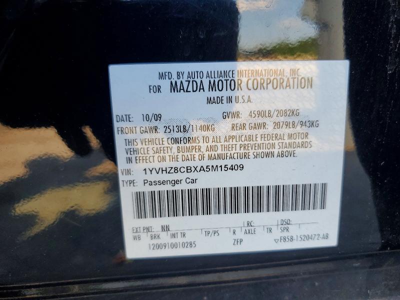 2010 Mazda 6 მანქანა იყიდება აუქციონზე, vin: 1YVHZ8CBXA5M15409, აუქციონის ნომერი: 59228456